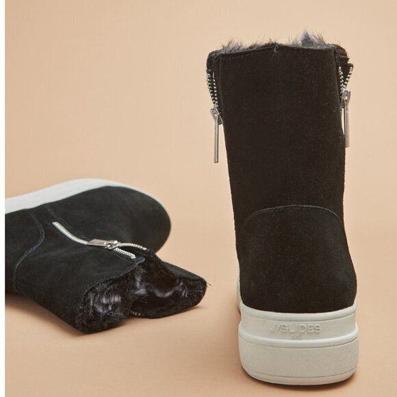 J/SLIDES NYC JSlides Tristan Faux Fur Platform Sneaker Bootie Black NWT - Picture 3 of 11